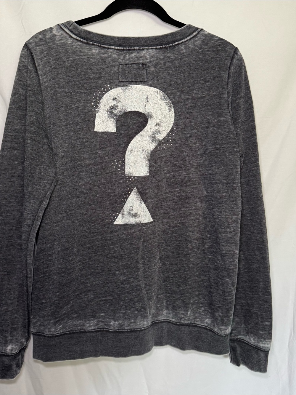 GUESS Los Angeles Gray Acid Wash Rhinestone Big Logo Sweatshirt Size L - Picture 3 of 6